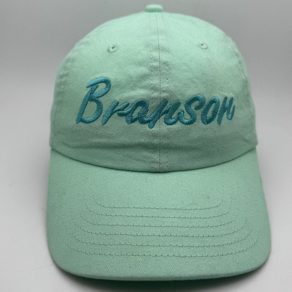 Branson Embroidered Hat Cap Mint Green Adjustable Strap 100% Cotton BCC